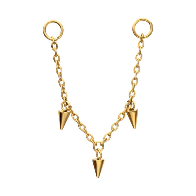 Invictus 24Kt Gold PVD Titanium Triple Spike Rolo Chain Dangle