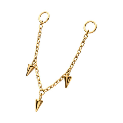 Invictus 24Kt Gold PVD Titanium Triple Spike Rolo Chain Dangle