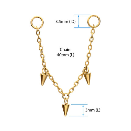 Invictus 24Kt Gold PVD Titanium Triple Spike Rolo Chain Dangle