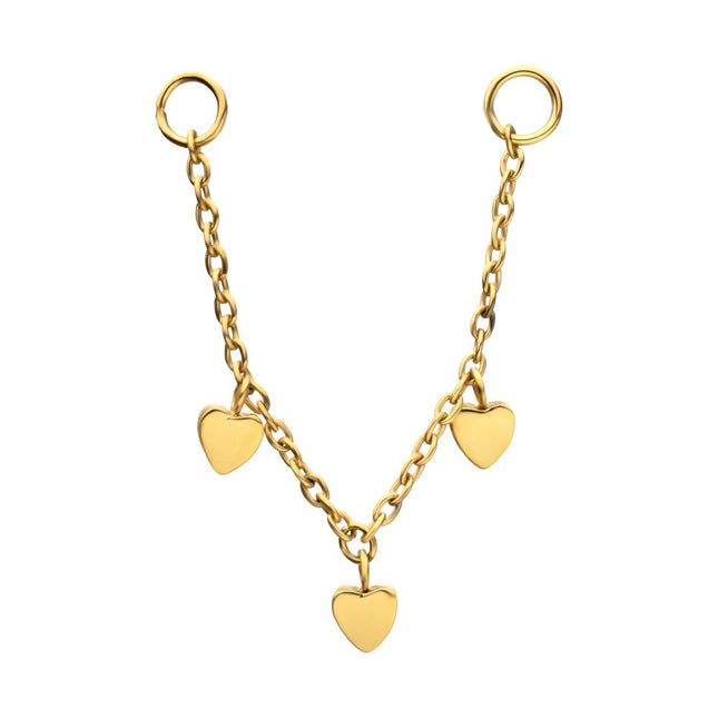 Invictus 24Kt Gold PVD Titanium Triple Heart Rolo Chain Dangle