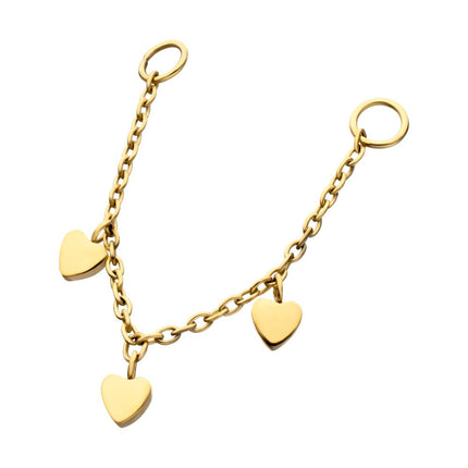 Invictus 24Kt Gold PVD Titanium Triple Heart Rolo Chain Dangle