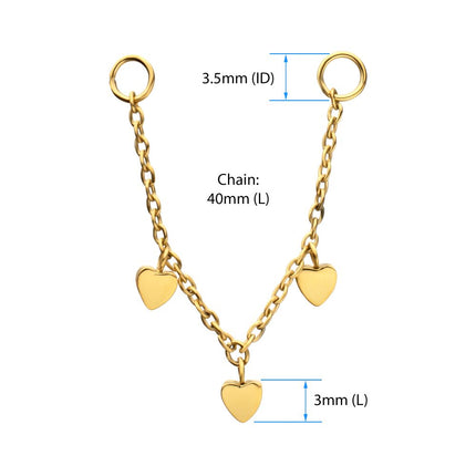 Invictus 24Kt Gold PVD Titanium Triple Heart Rolo Chain Dangle