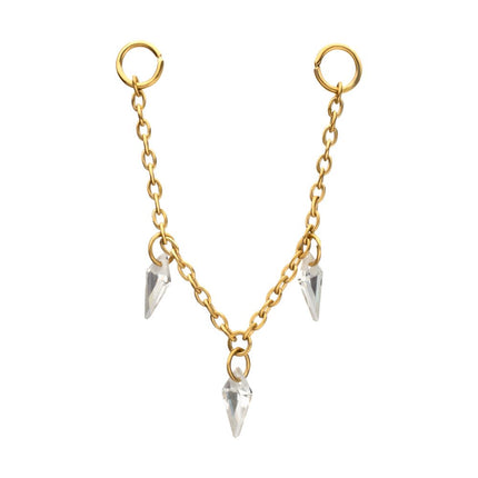 Invictus 24Kt Gold PVD Titanium Triple Kite Floating CZ Gem Rolo Chain Dangle