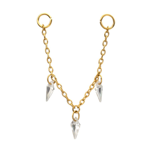 Invictus 24Kt Gold PVD Titanium Triple Kite Floating CZ Gem Rolo Chain Dangle