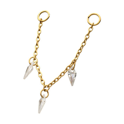 Invictus 24Kt Gold PVD Titanium Triple Kite Floating CZ Gem Rolo Chain Dangle