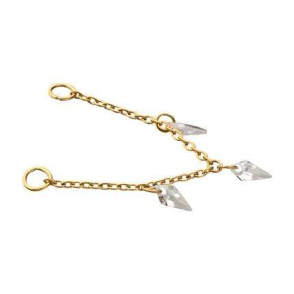 Invictus 24Kt Gold PVD Titanium Triple Kite Floating CZ Gem Rolo Chain Dangle