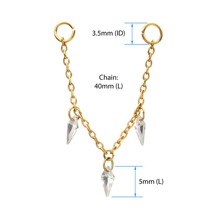 Invictus 24Kt Gold PVD Titanium Triple Kite Floating CZ Gem Rolo Chain Dangle