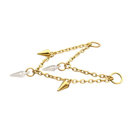 Invictus 24Kt Gold PVD Titanium Double Spike & Kite Gem 2-Tier Chain Dangle