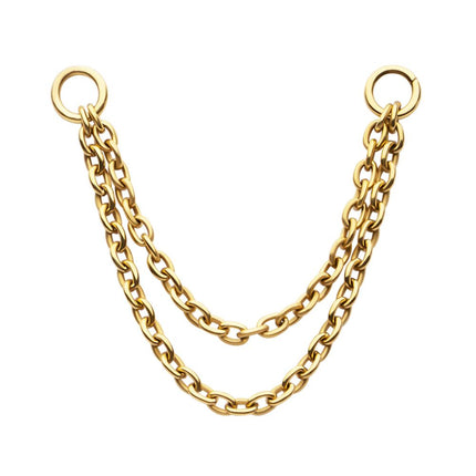 Invictus 24Kt Gold PVD Titanium 2 Tier Rolo Chain with Ring