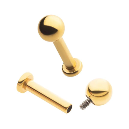 Invictus 24KT Gold PVD Titanium Internally Threaded Labret with 2.5mm Flat Base and 3mm Ball