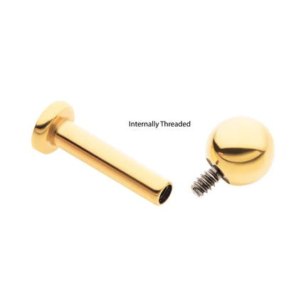 Invictus 24KT Gold PVD Titanium Internally Threaded Labret with 2.5mm Flat Base and 3mm Ball