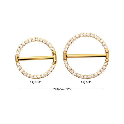 Invictus 24Kt Gold PVD Titanium CNC Set Gem Nipple Clicker Ring | Sold by piece