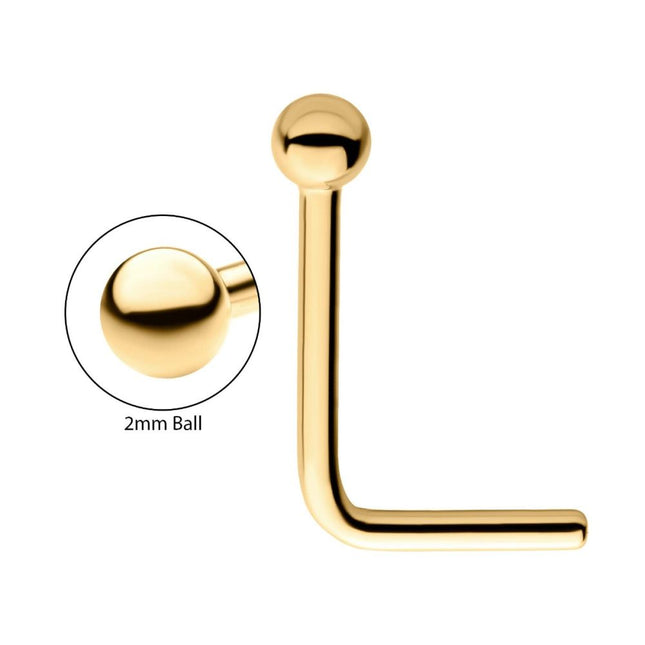 Invictus 24KT Gold PVD Titanium with 2mm Ball L-Shape Nose Pin