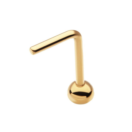 Invictus 24KT Gold PVD Titanium with Bezel Set Swarovski Crystal L-Shape Nose Pin