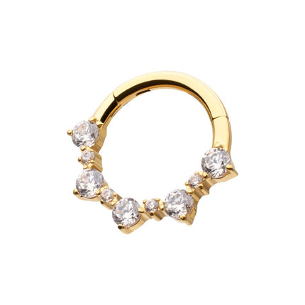 Invictus 24Kt Gold PVD Titanium Prong Set 1mm and 2mm Cluster Gem Front Facing Hinged Segment Clicker
