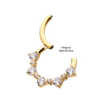 Invictus 24Kt Gold PVD Titanium Prong Set 1mm and 2mm Cluster Gem Front Facing Hinged Segment Clicker