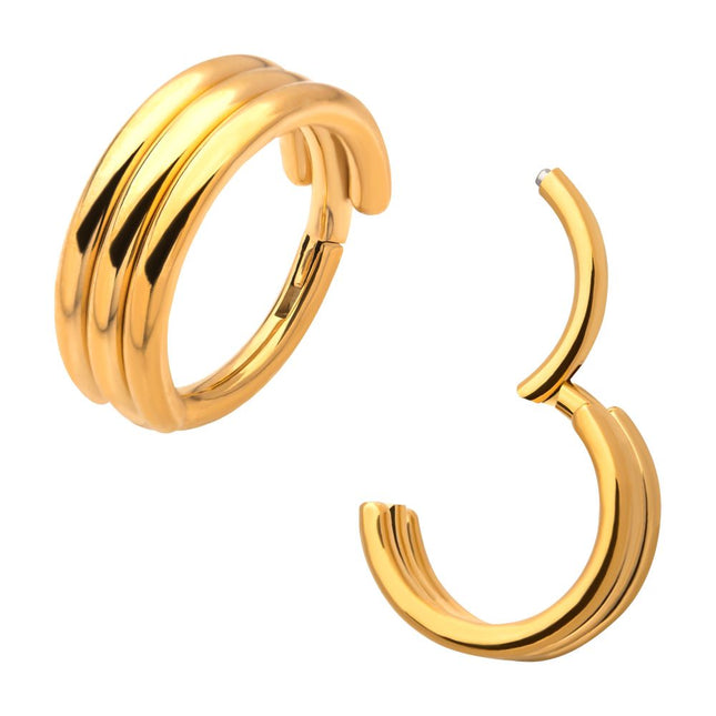 Invictus 24KT Gold PVD Titanium Triple Stack Design Side Facing Hinged Segment Clicker