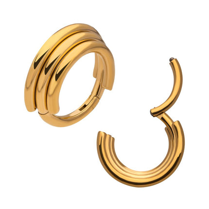 Invictus 24KT Gold PVD Titanium Triple Stacked Side Facing Hinged Segment Clicker