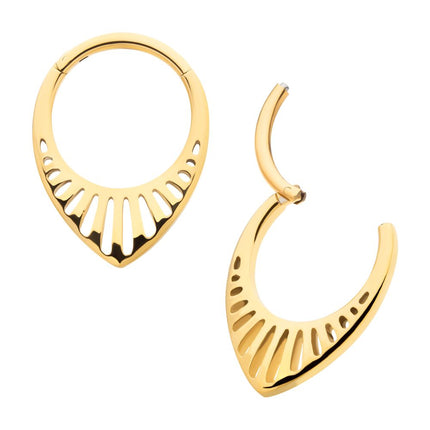 Invictus 24Kt Gold PVD Titanium Linear Outline Teardrop Shape Front Facing Hinged Segment Clicker
