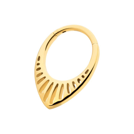 Invictus 24Kt Gold PVD Titanium Linear Outline Teardrop Shape Front Facing Hinged Segment Clicker
