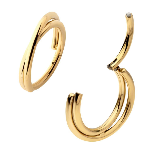 Invictus 24Kt Gold PVD Titanium Double Hoop Side Facing Hinged Segment Clicker