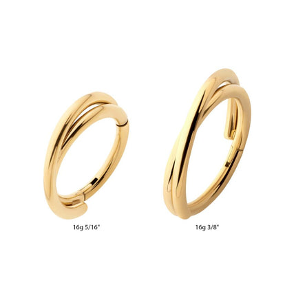 Invictus 24Kt Gold PVD Titanium Double Hoop Side Facing Hinged Segment Clicker