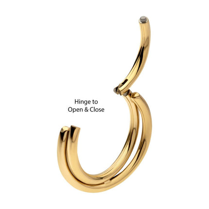Invictus 24Kt Gold PVD Titanium Double Hoop Side Facing Hinged Segment Clicker