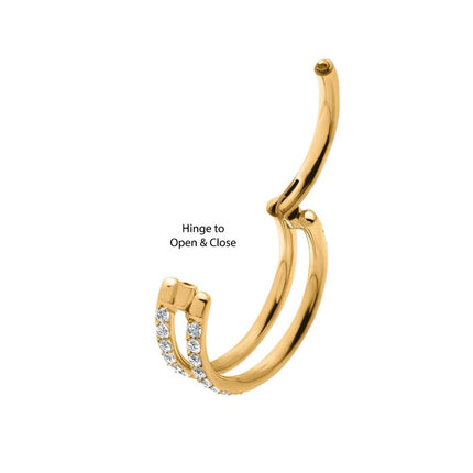Invictus 24Kt Gold PVD Titanium Double Row Full Clear CZ Side Facing Hinged Segment Clicker