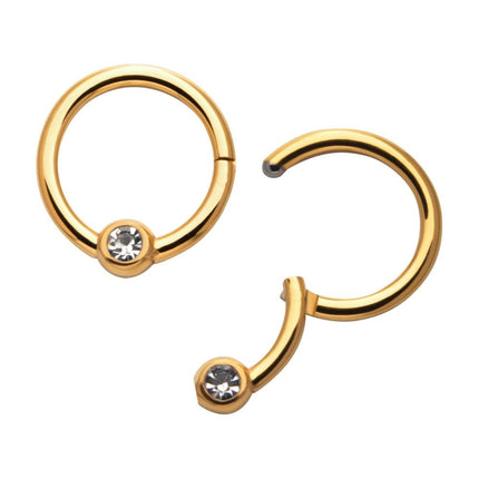 Invictus 24KT Gold PVD Titanium Bezel Set Clear CZ Hinged Segment Ring