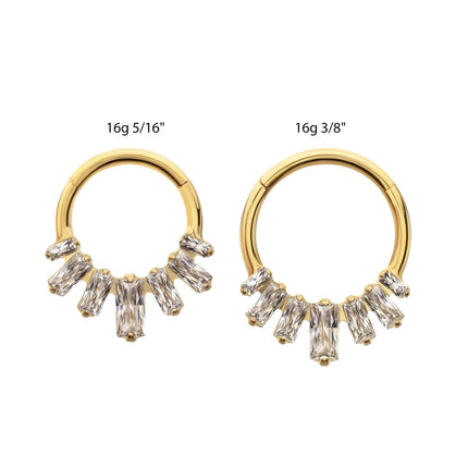 Invictus 24Kt Gold PVD Titanium 7-Baguette Prong Set Gem Fan Front Facing Hinged Segment Clicker