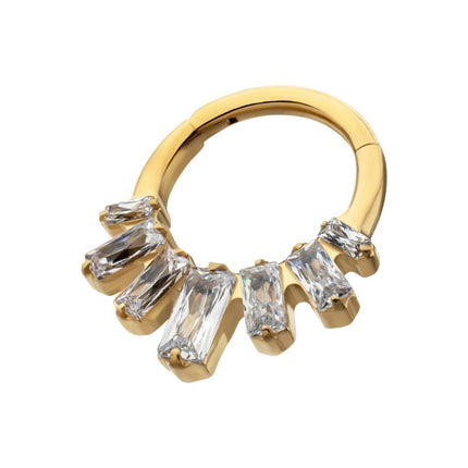 Invictus 24Kt Gold PVD Titanium 7-Baguette Prong Set Gem Fan Front Facing Hinged Segment Clicker
