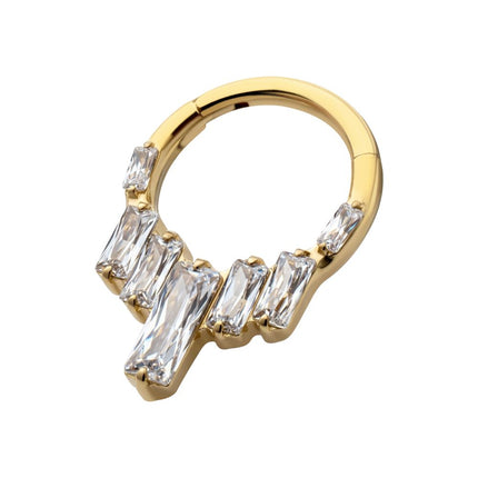 Invictus 24Kt Gold PVD Titanium 7-Baguette Prong Set Gem Cluster Front Facing Hinged Segment Clicker