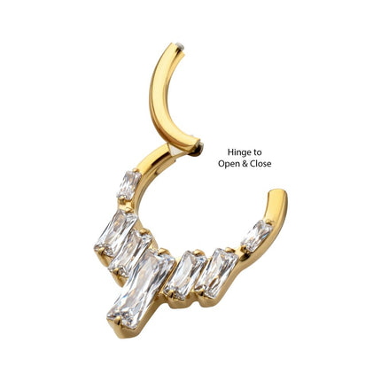 Invictus 24Kt Gold PVD Titanium 7-Baguette Prong Set Gem Cluster Front Facing Hinged Segment Clicker