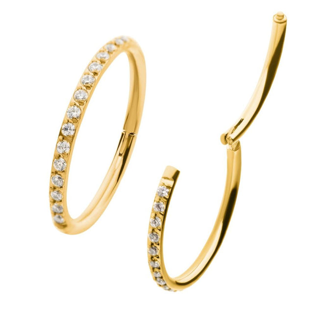 Invictus 24KT Gold PVD Titanium CNC Set Clear CZ Eternity Side Facing Hinged Segment Clicker