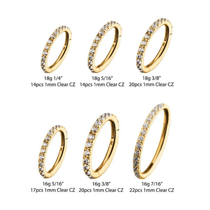 Invictus 24KT Gold PVD Titanium CNC Set Clear CZ Eternity Side Facing Hinged Segment Clicker