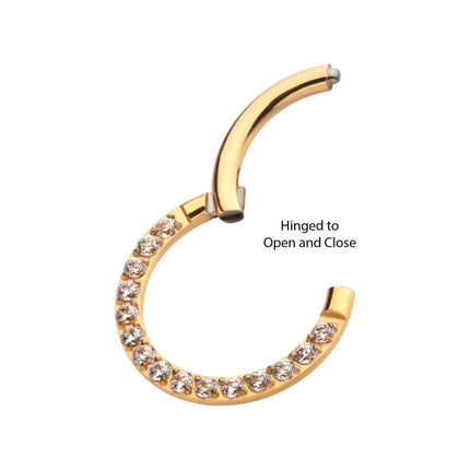 Invictus 24KT Gold PVD Titanium CNC Set Clear CZ Eternity Front Facing Hinged Segment Clicker