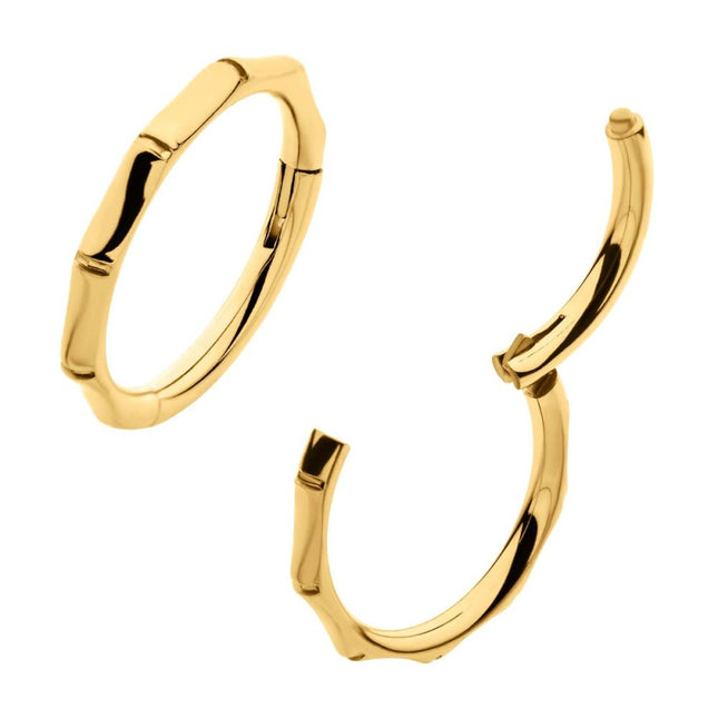 Invictus 24Kt Gold PVD Titanium Bamboo Design Side Facing Hinged Segment Clicker