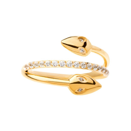 Invictus 24Kt Gold PVD Titanium Double Ended Twist Side Facing Hinged Segment Clicker with Clear CZ Snake Heads