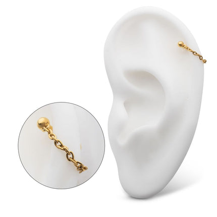 Invictus 24Kt Gold PVD Titanium Dangle Chain on a One Side Threadless, One Side Fixed Bar with Ball ends