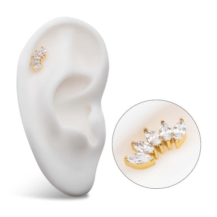 Invictus 24Kt Gold PVD Titanium Internally Threaded with Prong Set Marquise CZ 5-Cluster Top