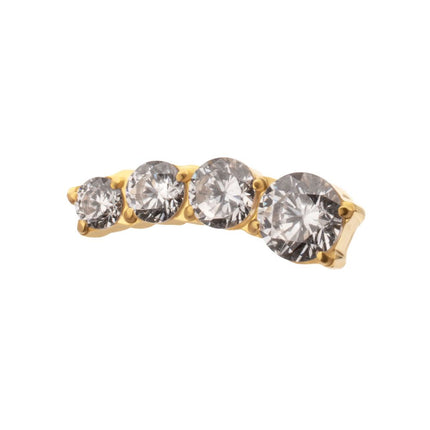 Invictus 24Kt Gold PVD Titanium Internally Threaded 4-Cluster Staggered Prong Set CZ Gem Top (Right Ear)