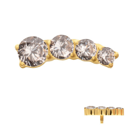 Invictus 24Kt Gold PVD Titanium Internally Threaded 4-Cluster Staggered Prong Set CZ Gem Top (Left Ear)