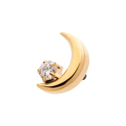 Invictus 24Kt Gold PVD Titanium Internally Threaded Crescent Moon with CZ/Opal Top