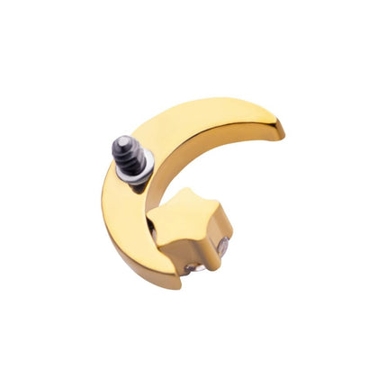 Invictus 24Kt Gold PVD Titanium Internally Threaded Crescent Moon with CZ/Opal Top