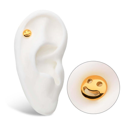Invictus 24Kt Gold PVD Titanium Internally Threaded Smiley Face Emoji Top