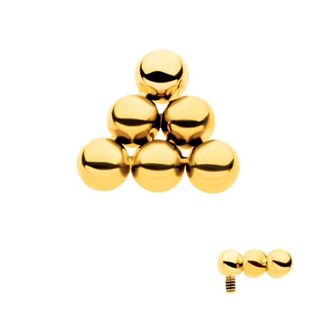 Invictus 24Kt Gold PVD Titanium Internally Threaded 6 Beads Pyramid Shape Top