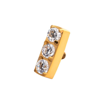 Invictus 24KT Gold PVD Titanium Internally Threaded with Prong Set Clear CZ Bar Top