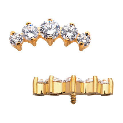 Invictus 24KT Gold PVD Titanium Internally Threaded with Prong Set Clear CZ 5-Cluster Top