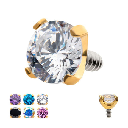 Invictus 24Kt Gold PVD Titanium Internally Threaded with 4-Prong Set CZ Front Facing Top