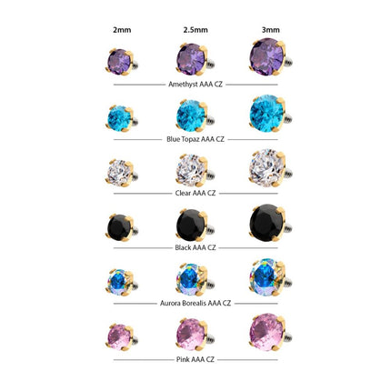 Invictus 24Kt Gold PVD Titanium Internally Threaded with 4-Prong Set CZ Front Facing Top
